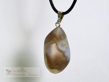 Preview: Achat, grau gebändert, Botswana, mit Silberöse - Unikat