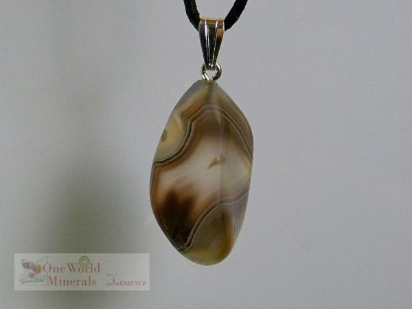 Achat, grau gebändert, Botswana, mit Silberöse - Unikat